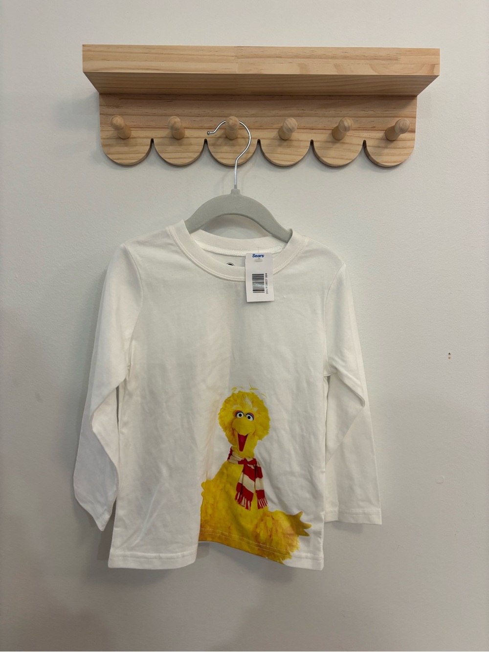 Sears White Long-Sleeve Kids Shirt with Big Bird Graphic